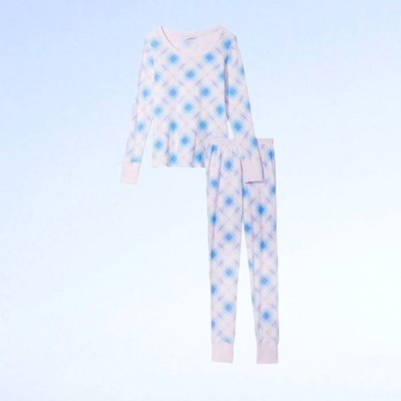 NWT Victoria Secret Blue Plaid Thermal Long PJ Sz XL - Picture 4 of 7